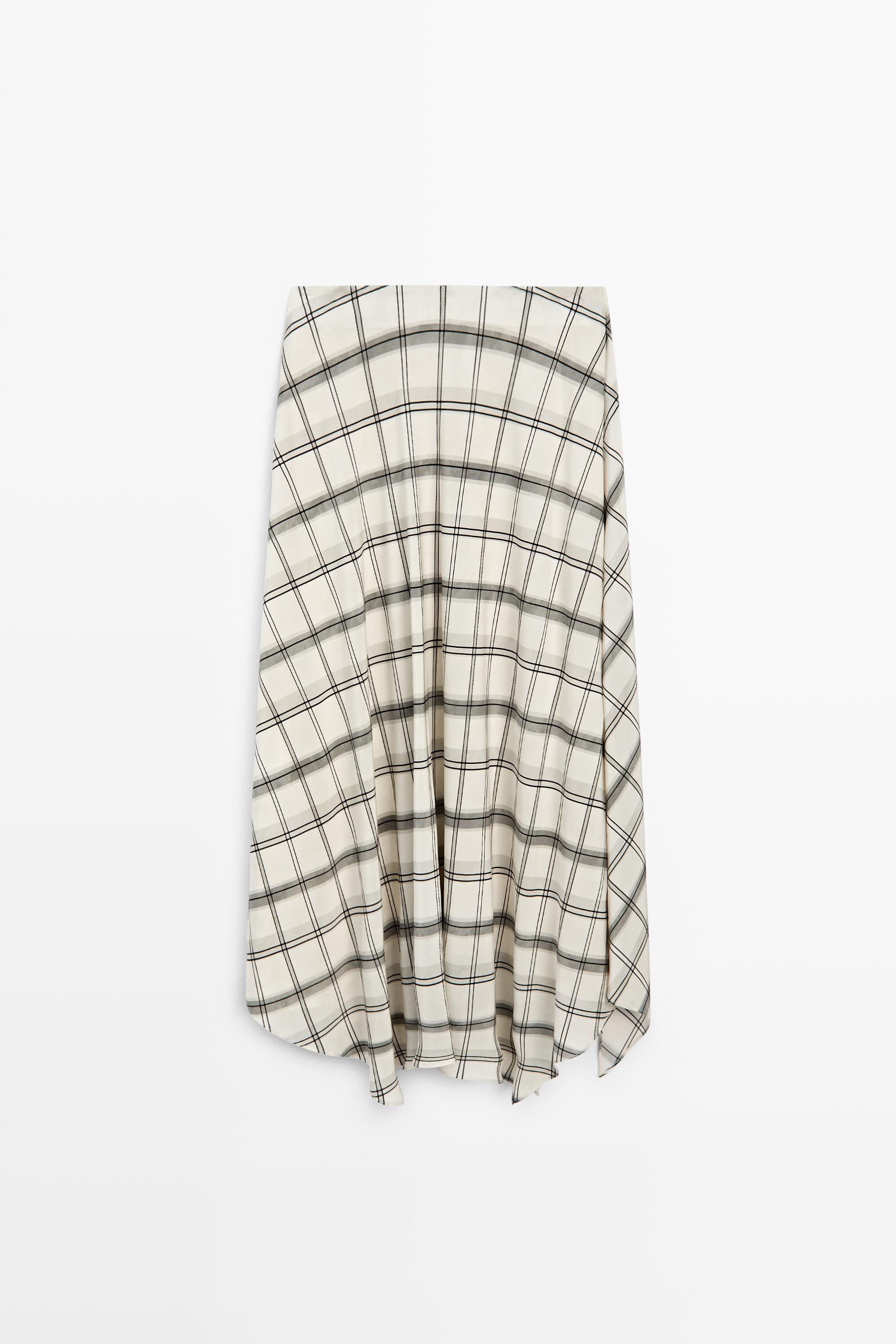 Jupe midi asymétrique à détail carreaux